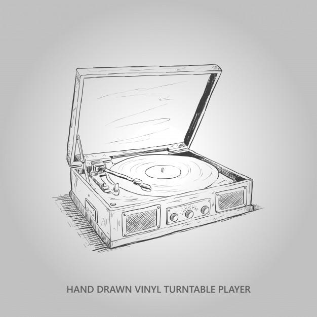 626x626 Hand Drawn Vinyl Turntable Player Vector Premium Download - Turntable Sketch