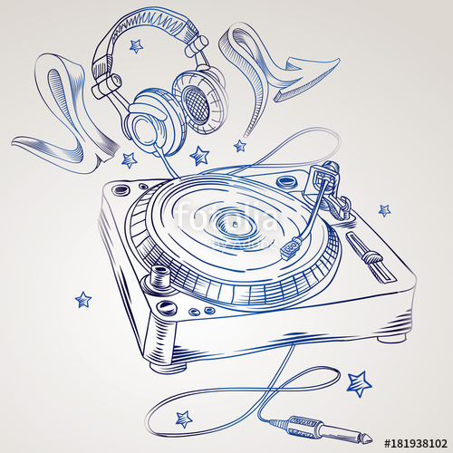 500x500 Hand Drawn Turntable And Headphones Stock Image And Royalty Free - Turntable Sketch