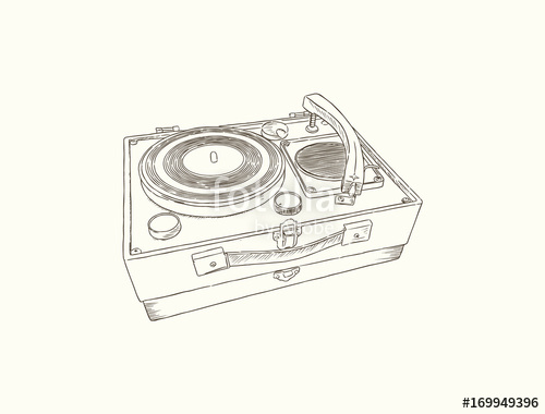 500x380 Vintage Turntable. Record Player Vinyl Record. Sketch Vector - Turntable Sketch