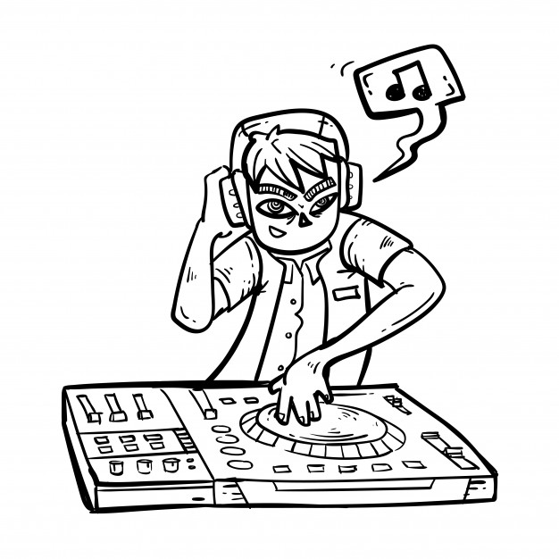 626x626 Doodle Sketch Of A Dj Playing A Turntable Vector Premium Download - Turntable Sketch