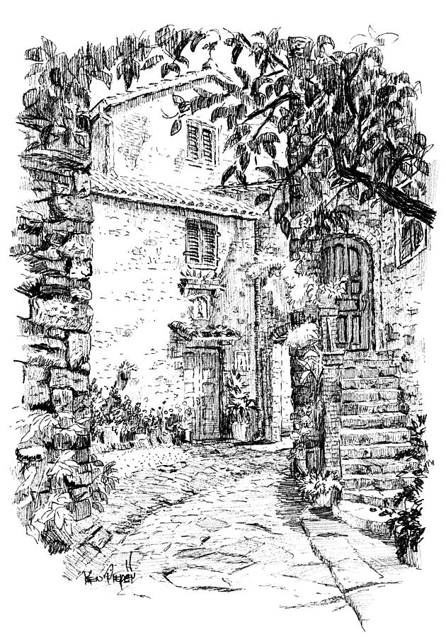 630x900 Montefioralle Tuscany Drawing By Ken Pieper - Tuscany Sketch