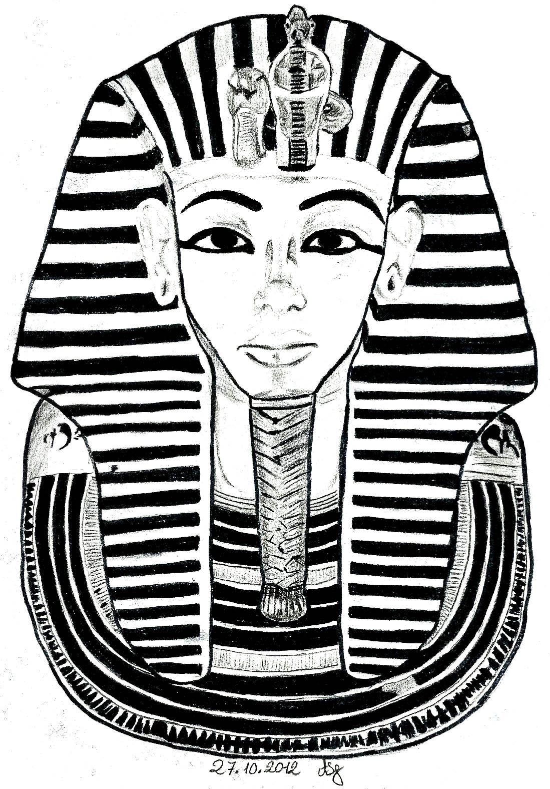 1099x1576 Free Coloring - Tutankhamun Sketch