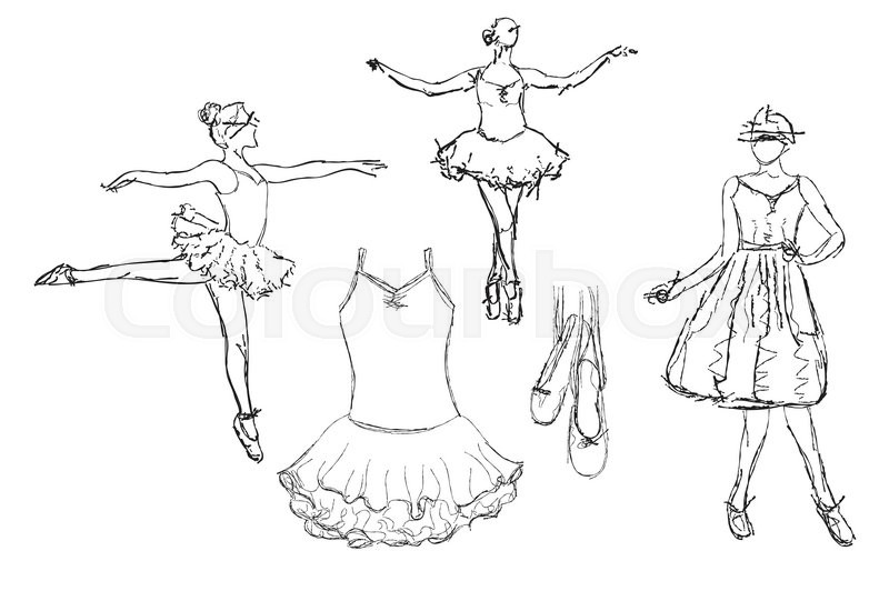 800x532 Hand Drawn Ballerina Dance. Tutu And Dress Sketch. Stock Vector - Tutu Sketch