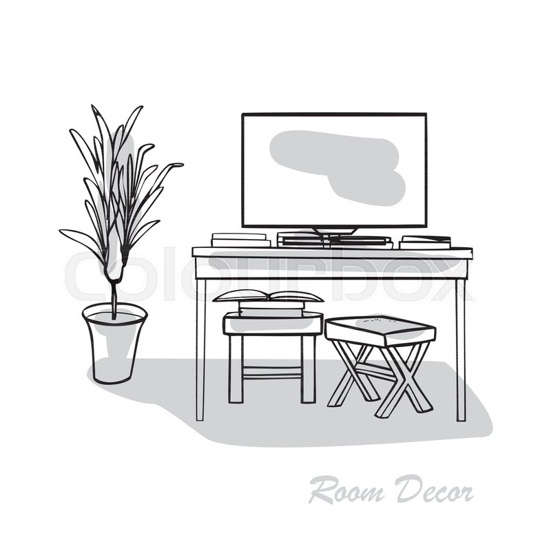 800x800 Interior Design Illustration Sketch Flat. Modern Elements Living - Tv Sketch