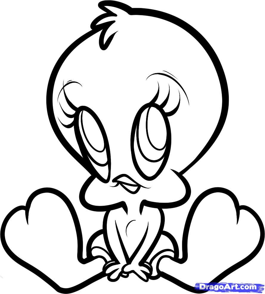 889x989 Tweety Bird Drawings How To Draw Baby Tweety Step 7 Drawing - Tweety Bird Sketch