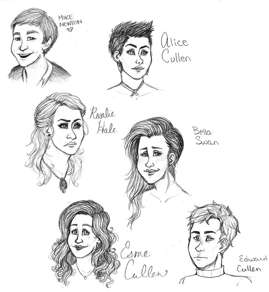 858x932 Twilight Characters Sketches By Emilythesmelly - Twilight Sketches