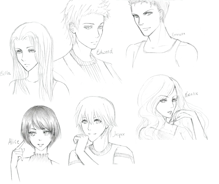 768x645 Twilight Character Sketches By Currybread - Twilight Sketches