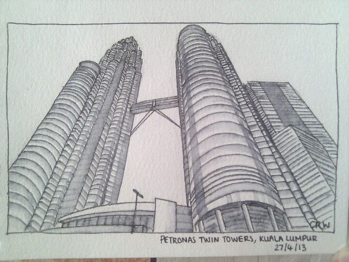 720x540 Petronas Twin Towers, Kuala Lumpur, Pen And Ink Drawing - Twin Sketch