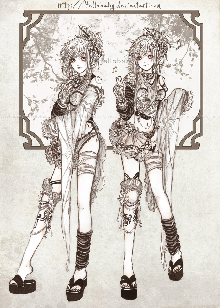 700x981 Twin Sisters By Hellobaby - Twin Sketch