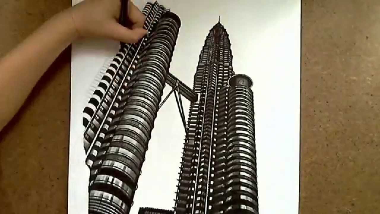 1280x720 Realistic Drawing Petronas Twin Towers - Twin Towers Sketch