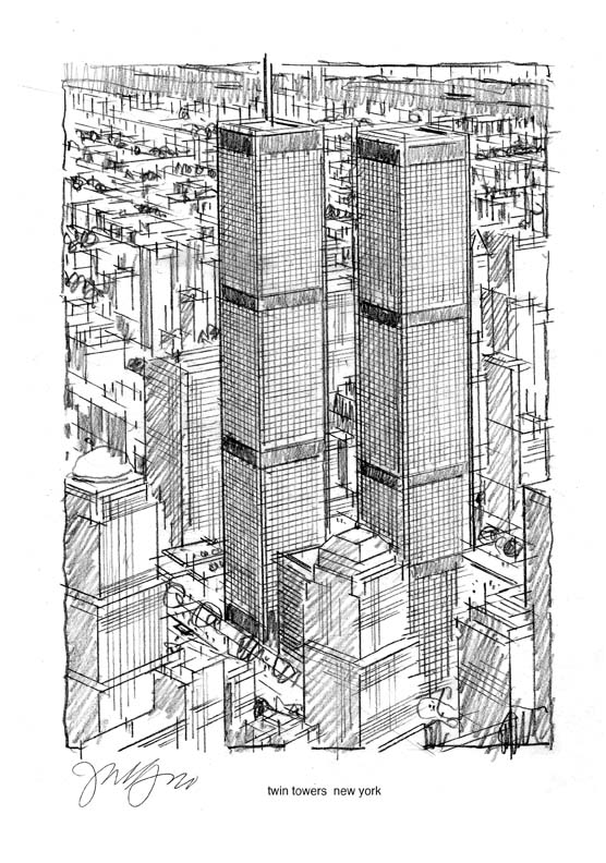 556x792 Twin Towers - Twin Towers Sketch