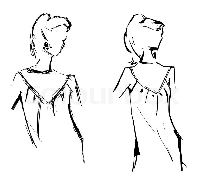 800x728 Sketch Two Girls Isolated On White Background Stock Vector - Two Girls Sketch