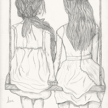 354x354 Two Women Art Print From A Pencil Sketch From Janesappleetsy On - Two Girls Sketch