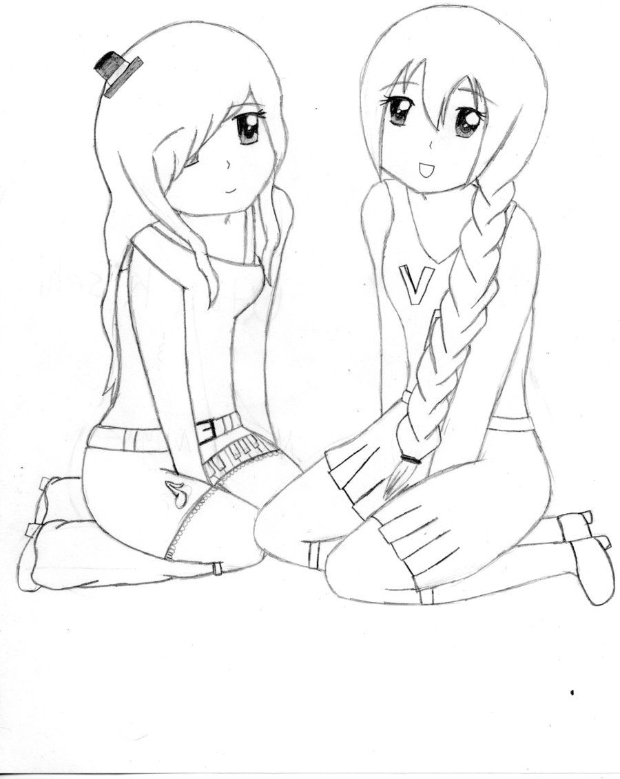 900x1131 Sketches Of Two Girl Best Friends - Two Girls Sketch