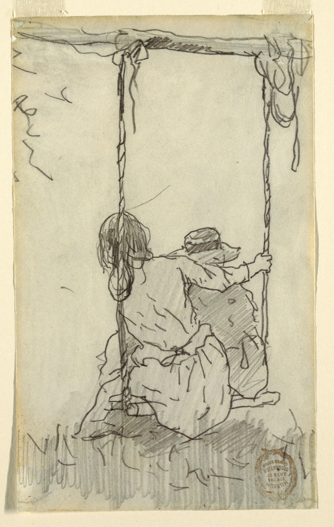 650x1024 Drawing, Two Girls In A Swing, 1879 Objects Collection Of - Two Girls Sketch