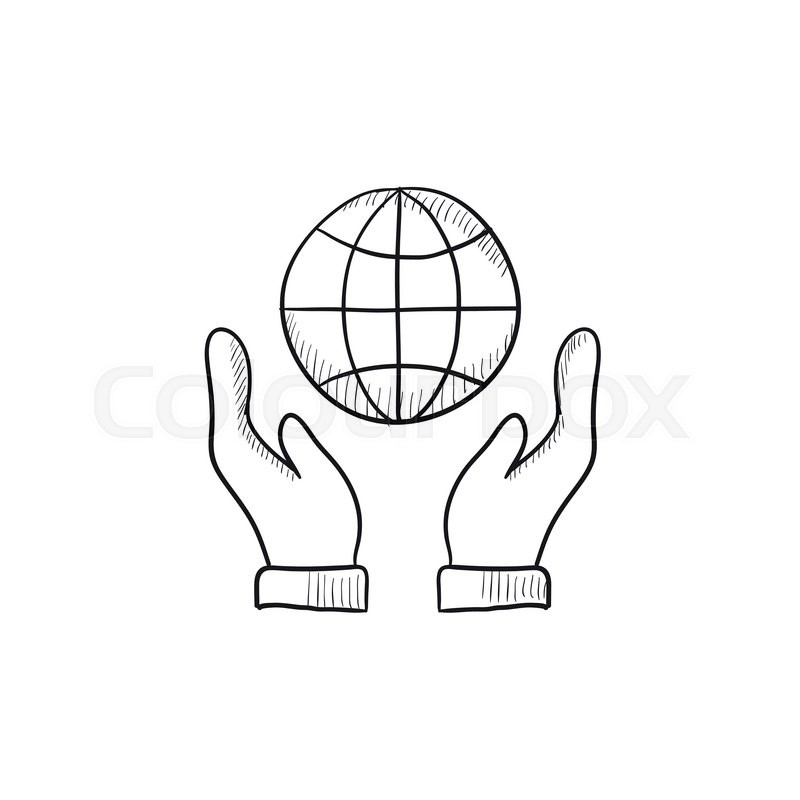 800x800 Two Hands Holding Globe Vector Sketch Icon Isolated On Background - Two Hands Sketch