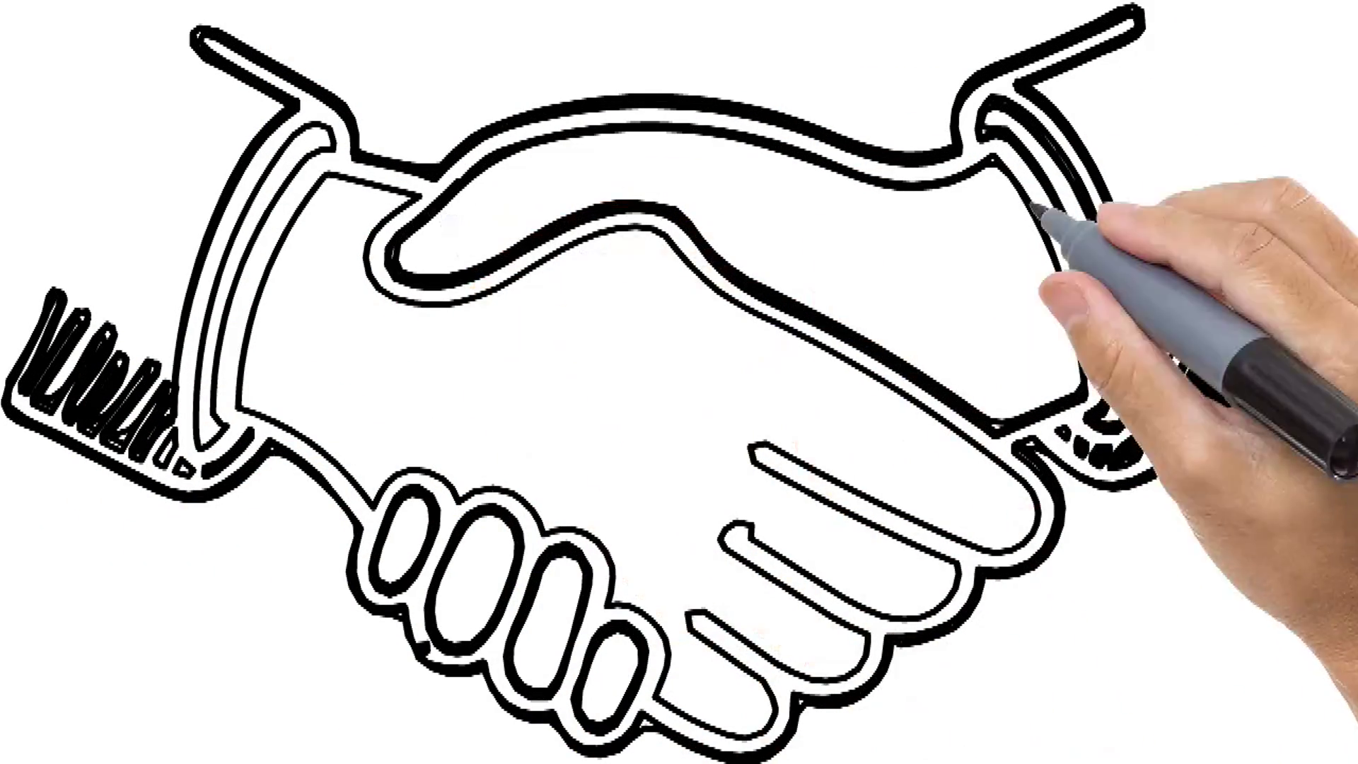1920x1080 Whiteboard Animation Of Two Person Hand Shaking. Animated Sketch - Two Hands Sketch