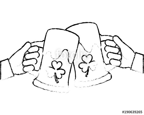 500x400 Two Hands Holding Beer Glass Clover Foam Celebration Vector - Two Hands Sketch