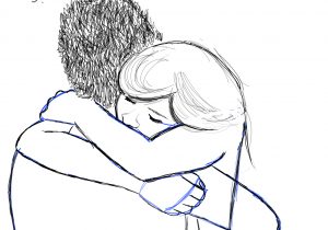 300x210 Easy Couple Drawings Step By Step How To Draw A Hugging Couple - Two People Kissing Sketch