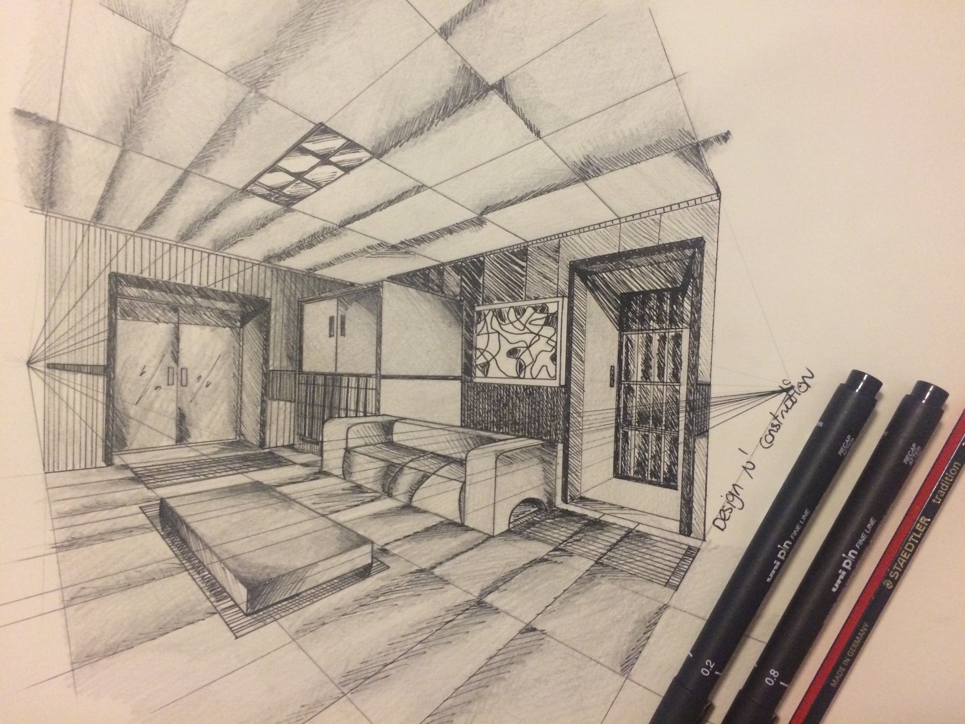 How To Draw A Bedroom In 2 Point Perspective