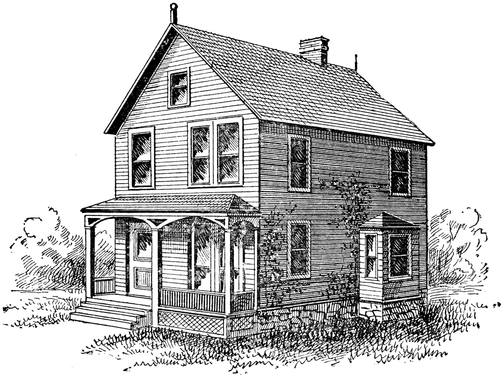 1024x764 2 Story House With A Porch House Clipart Etc House Ideas - Two Story House Sketch