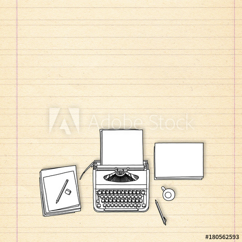 500x500 Sketch Drawing Of Typewriter, Paper Sheets And Pencils On Old - Typewriter Sketch