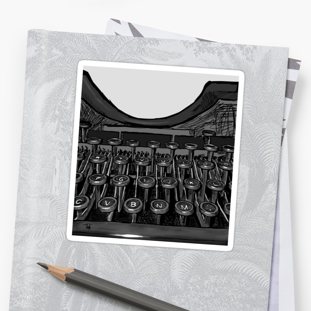 1000x1000 Typewriter Sketch Stickers By Tinythreadthing Redbubble - Typewriter Sketch