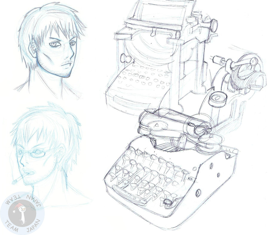 900x788 Typewriter Sketch By Japan Team - Typewriter Sketch