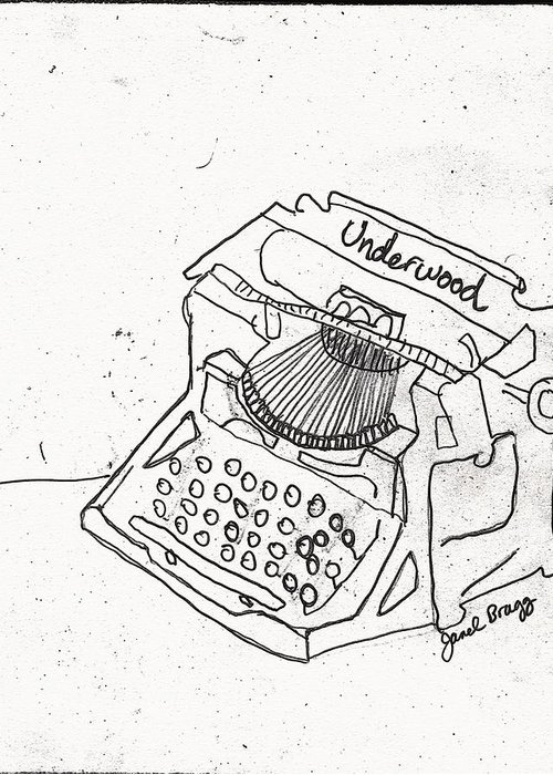500x700 Antique Typewriter Sketch Greeting Card For Sale By Janel Bragg - Typewriter Sketch