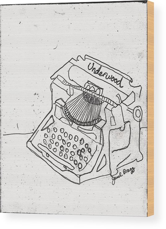 537x740 Antique Typewriter Sketch Wood Print By Janel Bragg - Typewriter Sketch