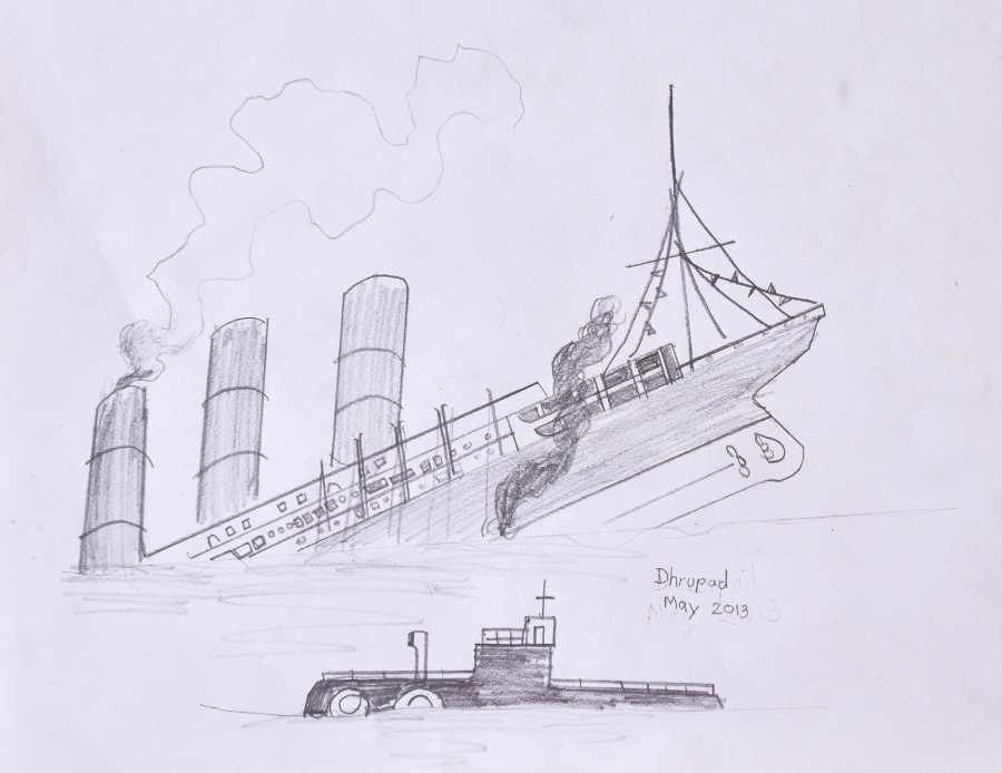 900x694 Ships Famous Ocean Liners - U Boat Sketch