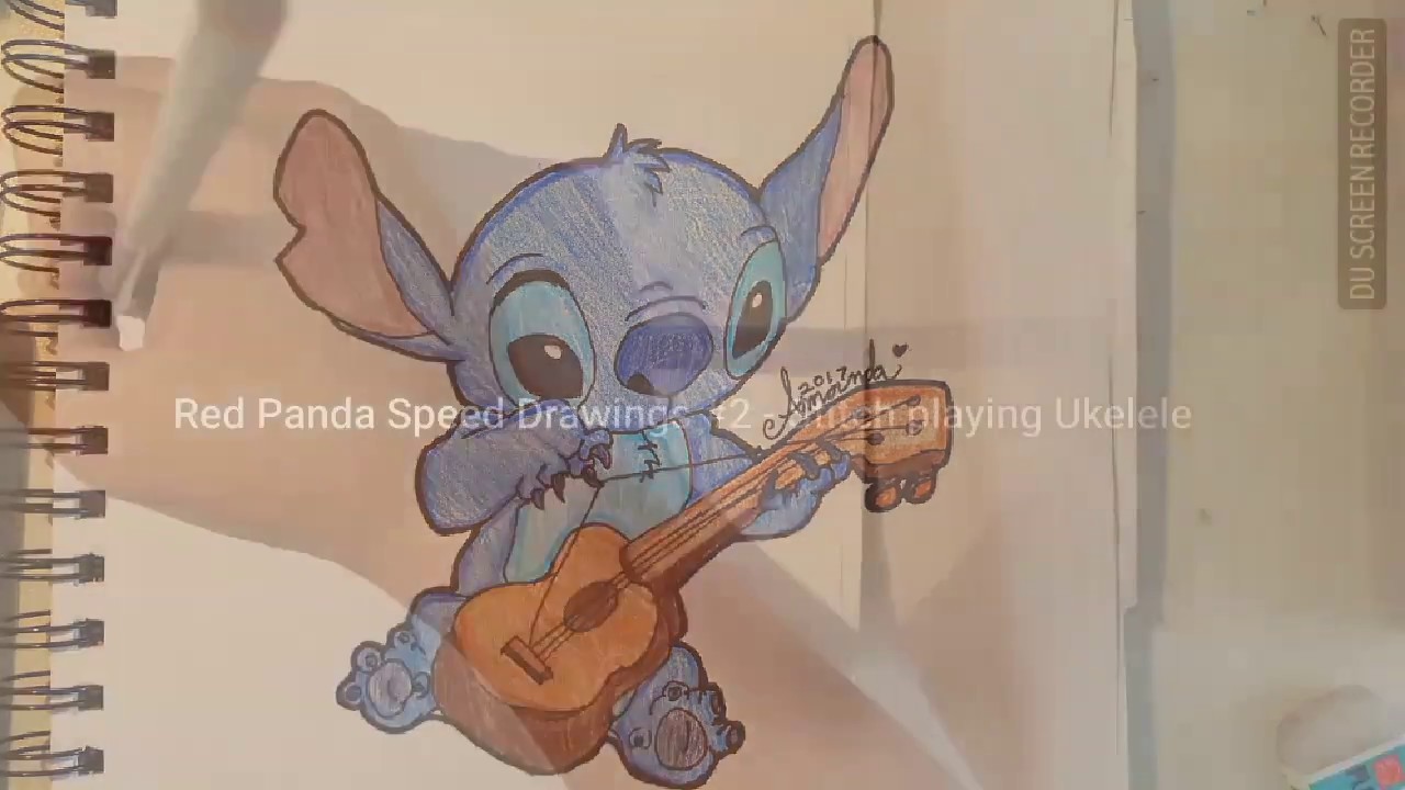 1280x720 Speed Drawing } Stitch Playing The Ukulele - Ukulele Sketch