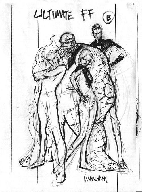 500x674 Ultimate Fantastic Four Cover Sketch,... Comic Art For Reference - Ultimate Sketches