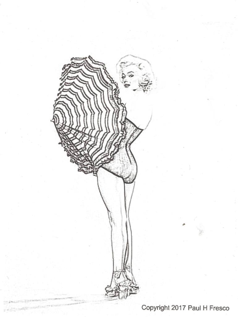 770x1027 Marilyn Monroe With An Umbrella Drawing By Paul Fresco Saatchi Art - Umbrella Drawing Sketch