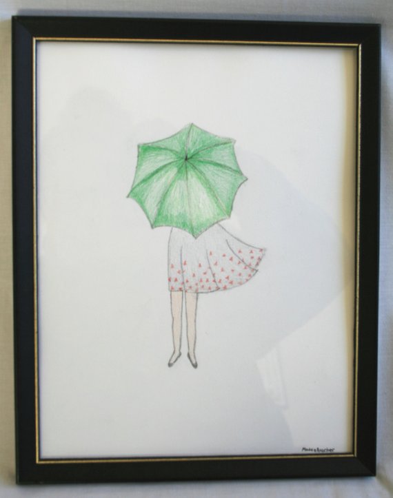 570x723 Girl With Umbrella Sketch Etsy - Umbrella Sketch