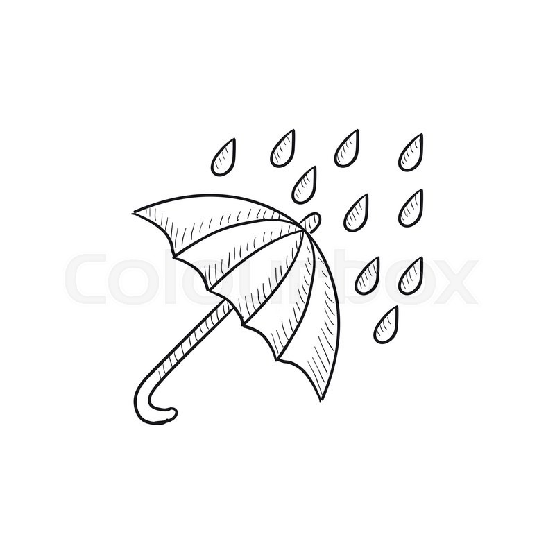 800x800 Rain And Umbrella Vector Sketch Icon Isolated On Background. Hand - Umbrella Sketch