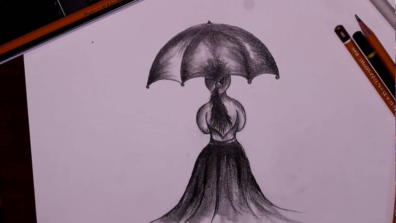 1280x720 Tutorial 3 How To Draw A Girl With Umbrella - Umbrella Sketch