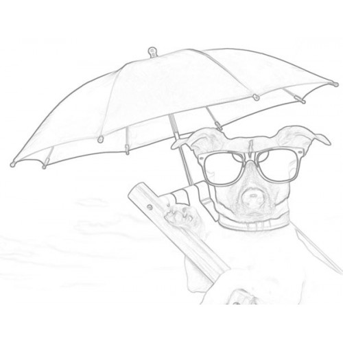 500x500 Dog Relaxing With Umbrella Sketch For Canvas Painting - Umbrella Sketch