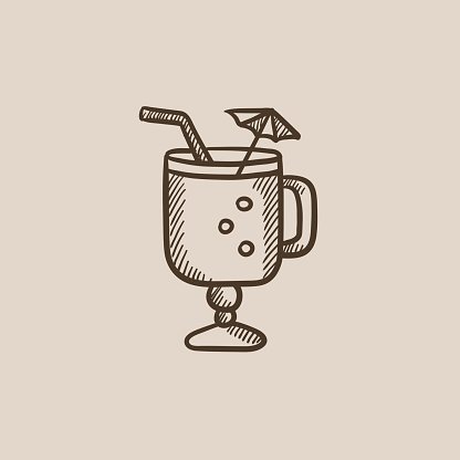 416x416 Glass With Drinking Straw And Umbrella Sketch Icon Premium Clipart - Umbrella Sketch Images