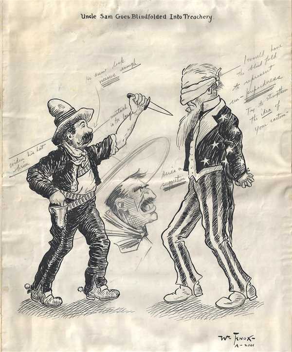 600x724 Uncle Sam Goes Blindfolded Into Treachery Geographicus Rare - Uncle Sam Sketch