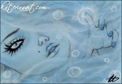 500x345 Blue Mermaid Under The Sea Sketch Print Katerinaart On Artfire - Under The Sea Sketch
