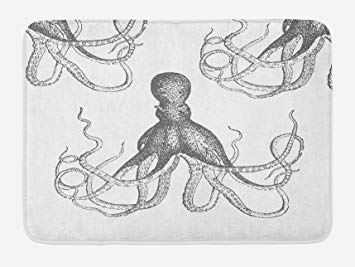 355x267 Octopus Bath Mat By Ambesonne, Ocean Inspired Sketch - Undersea Sketch