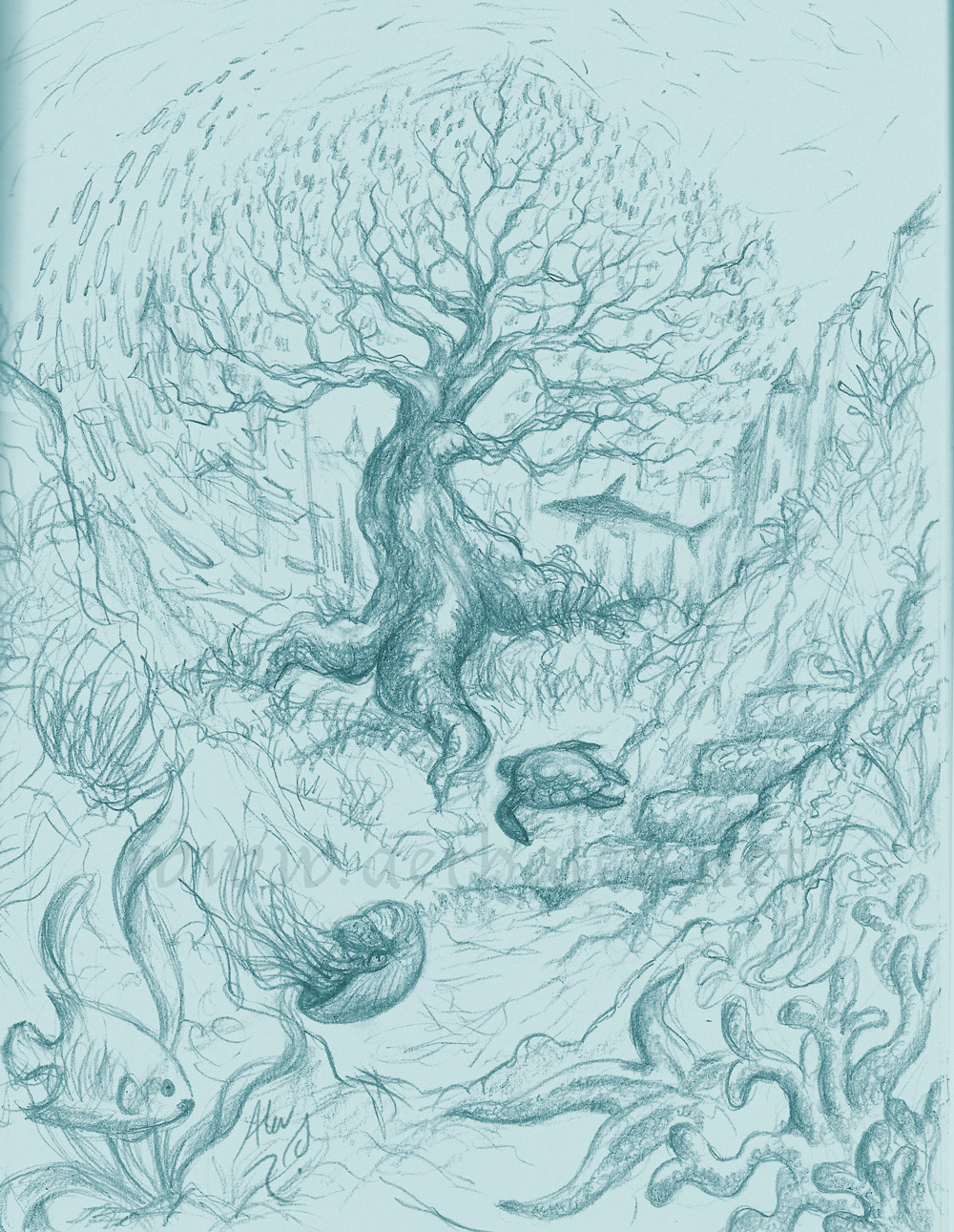 1000x1291 Artstation - Undersea Sketch