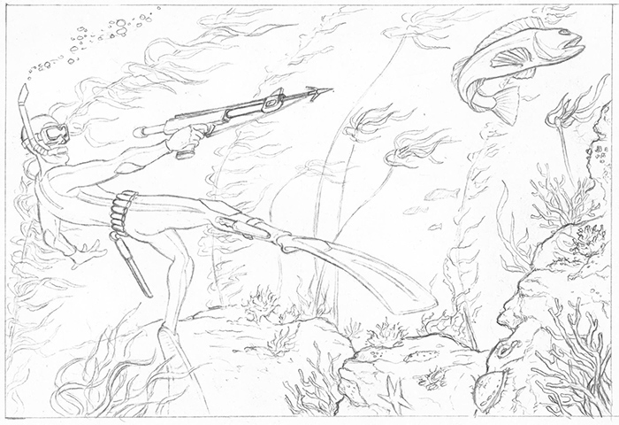 700x480 Underwater Hunt Adam Clark Art Blog - Underwater Sketch