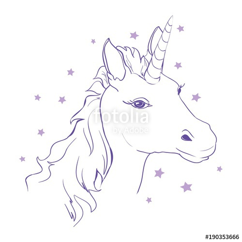 500x500 Sketch Unicorn, Hand Drawn Ink Illustration.unicorn Horse Animal - Unicorn Head Sketch