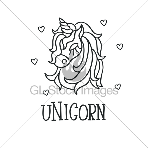 500x500 Unicorn Head And Hearts Sketch Icon Gl Stock Images - Unicorn Head Sketch