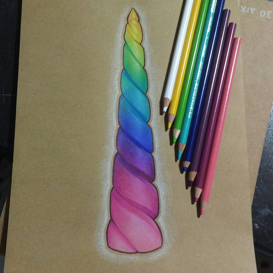 1080x1080 Rainbow Unicorn Horn Prismacolor Pencil On - Unicorn Horn Sketch