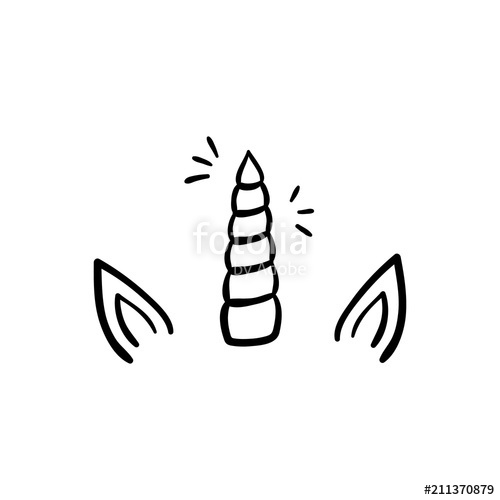 500x500 Unicorn Horn With Ears And Sparkles, Vector Hand Drawn - Unicorn Horn Sketch