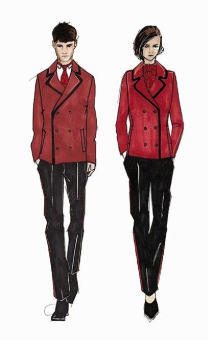 409x669 Uniform Sketch Art Deco Restaurant Hotel Uniform - Uniform Sketch