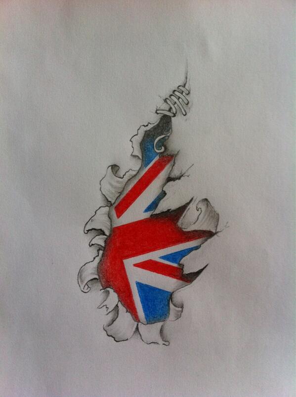 599x803 Twisted Tattoo On Twitter Torn Skin Custom Tattoo Design With - Union Jack Sketch